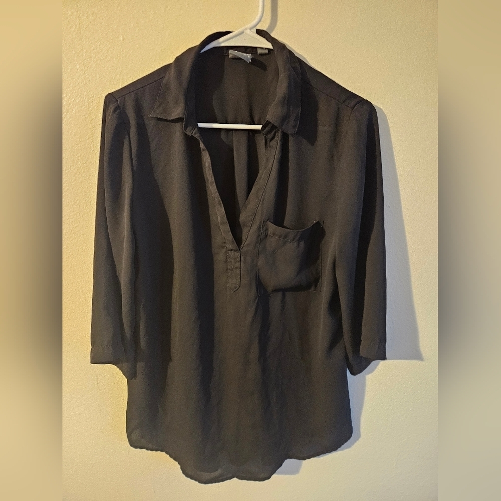 Soho Jeans Womans Sheer Black Collared Blouse Size M